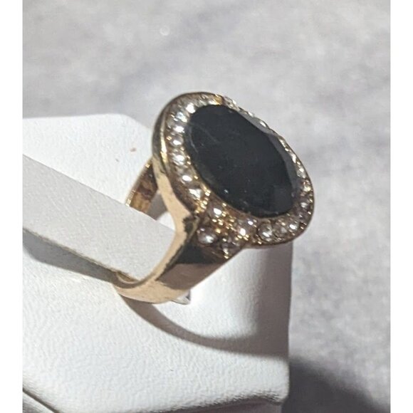 Bold Glam Gold And Black Faceted Gemmed Ring Size 6 - Picture 3 of 12